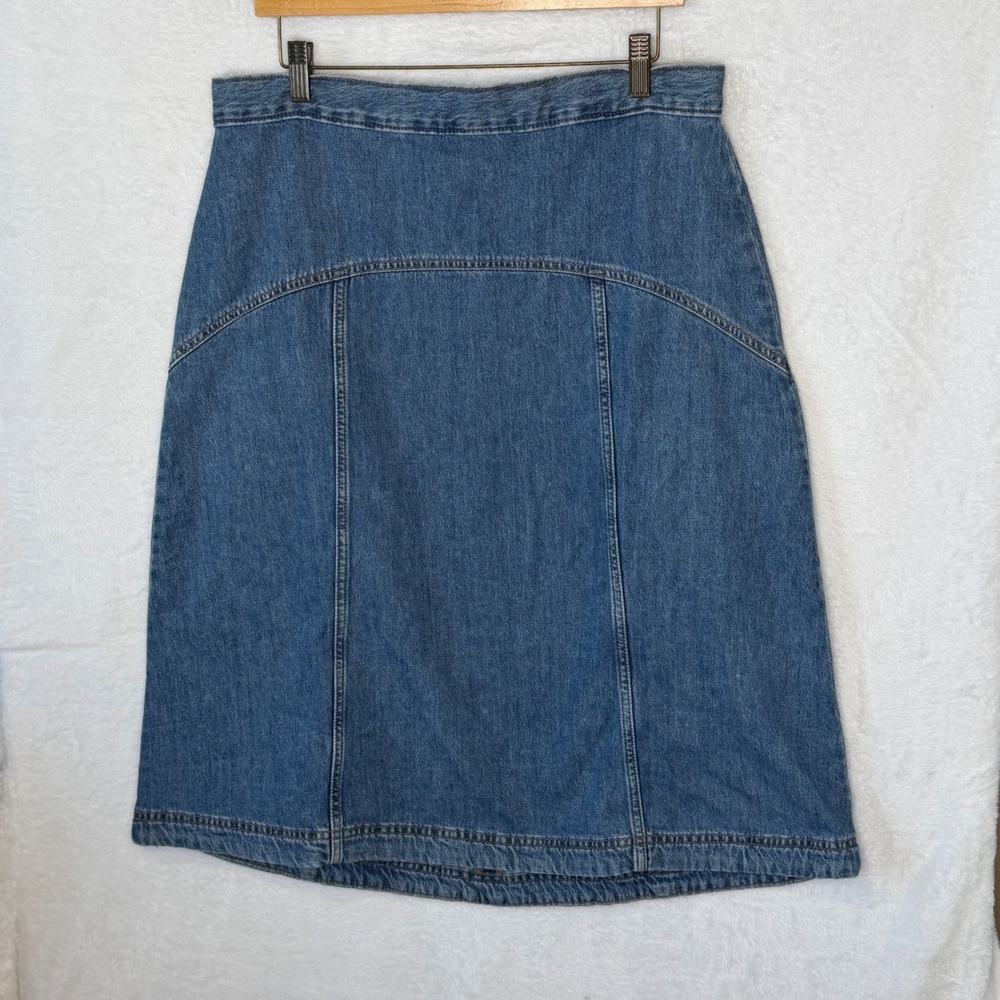 Old Navy Women 12 Blue Denim Midi Skirt High Rise Western Drapey A-Line Skirt